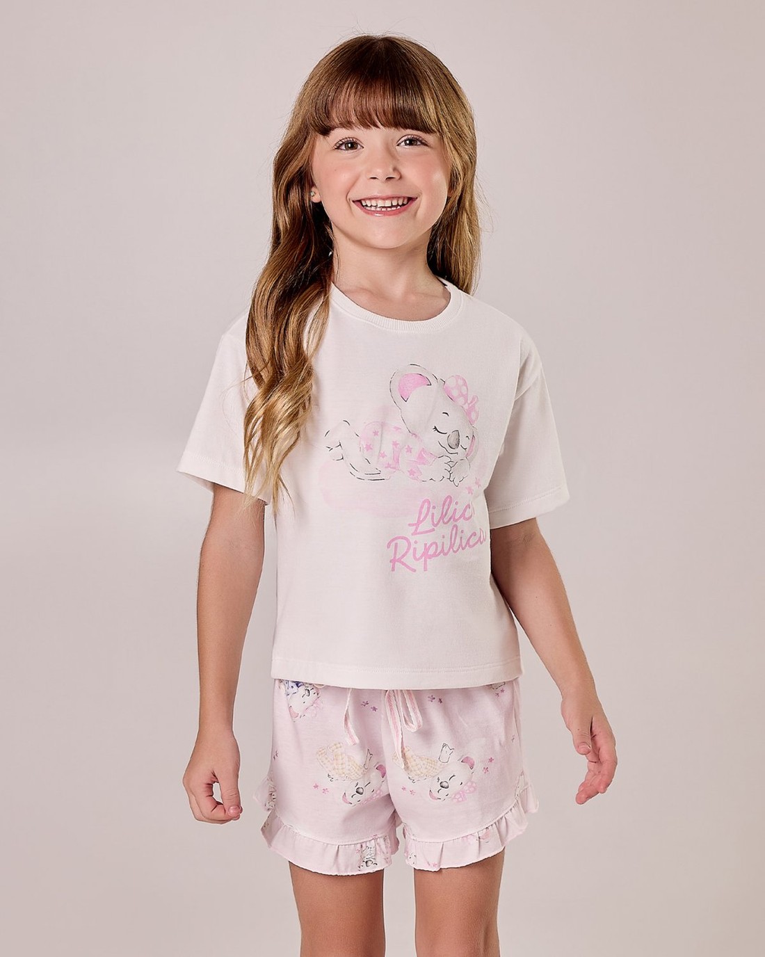 Pijama Feminino Infantil Manga Curta Com Shorts
