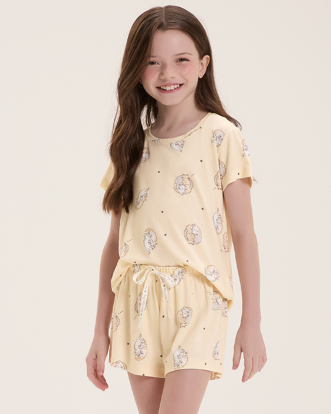 Pijama Infantil Feminino Manga Curta Com Shorts