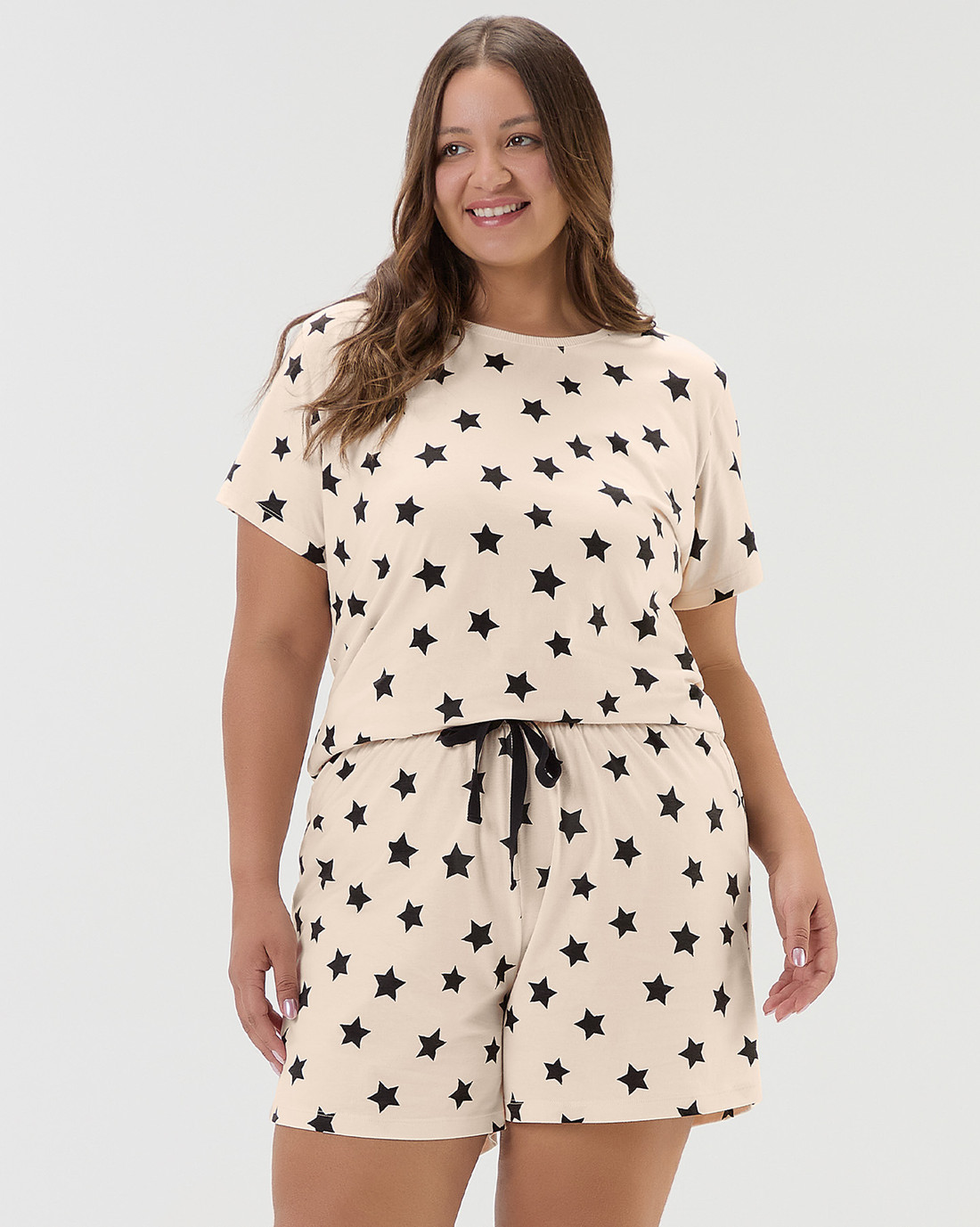 Pijama Feminino Manga Curta Com Shorts Plus Size Pijama Feminino Manga Curta Com Shorts Plus Size