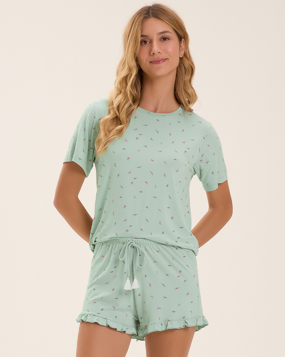 Pijama Feminino Manga Curta Com Shorts