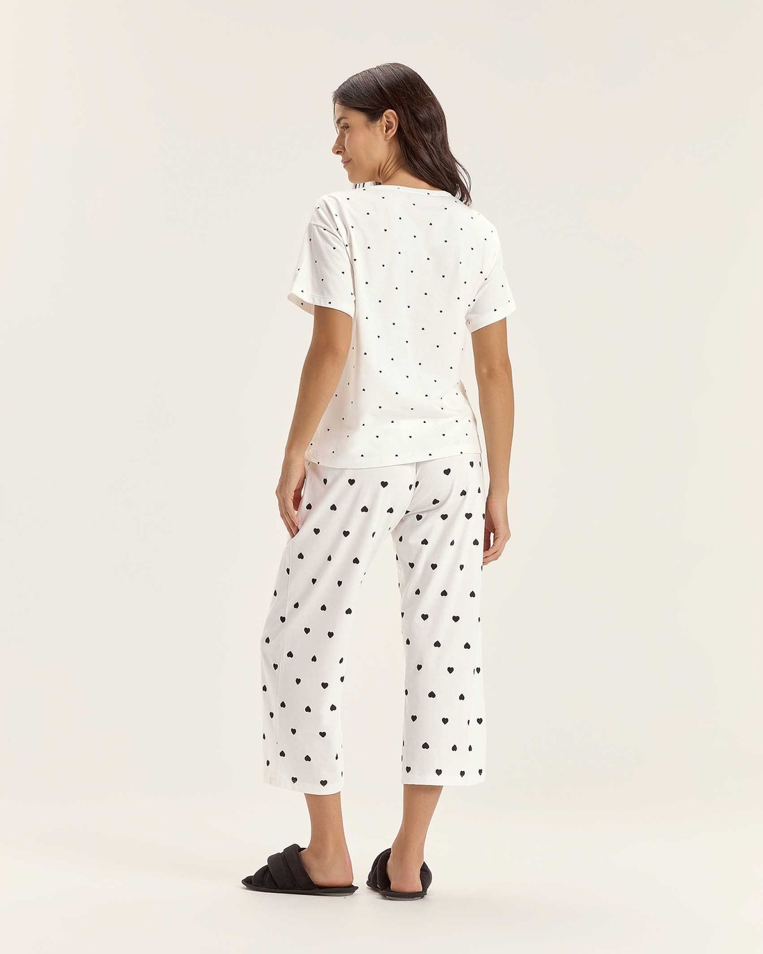 Pijama Feminino Manga Curta Com Calça Midi Pijama Feminino Manga Curta Com Calça Midi