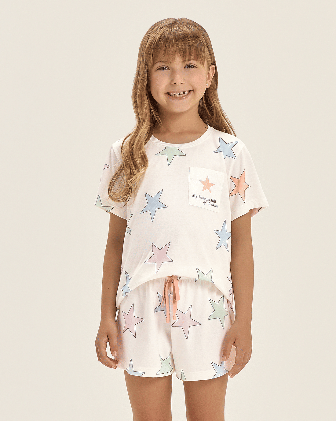 Pijama Feminino Infantil Manga Curta Com Shorts Pijama Feminino Infantil Manga Curta Com Shorts