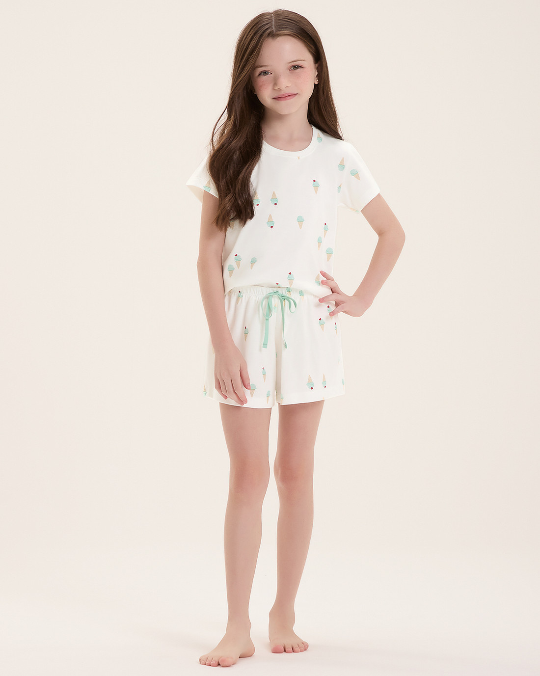 Pijama Infantil Feminino Manga Curta Com Shorts