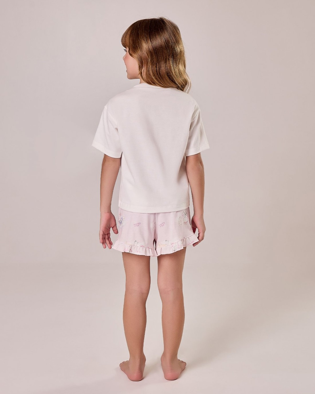 Pijama Feminino Infantil Manga Curta Com Shorts