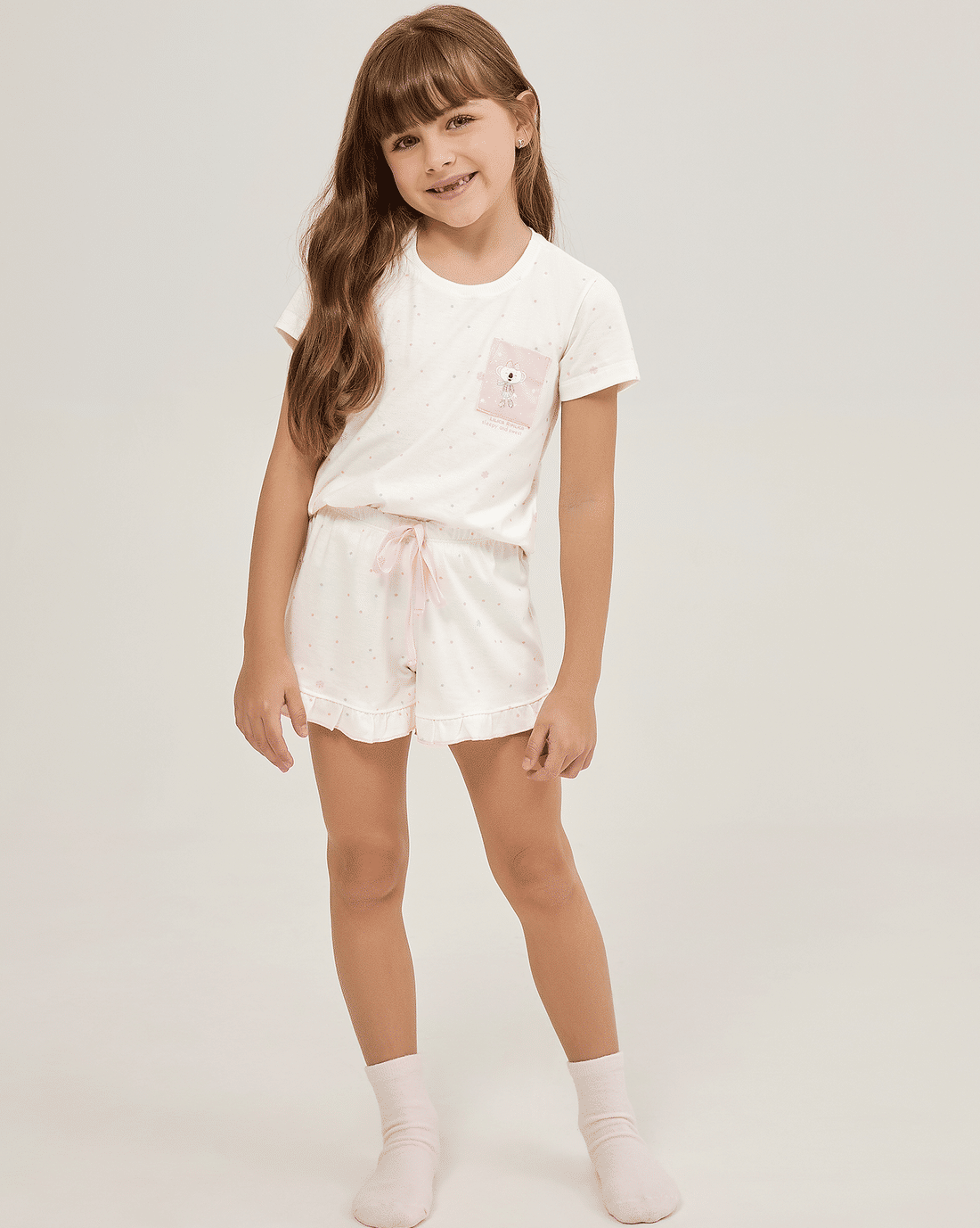 Pijama Feminino Infantil Manga Curta Com Short Pijama Feminino Infantil Manga Curta Com Short