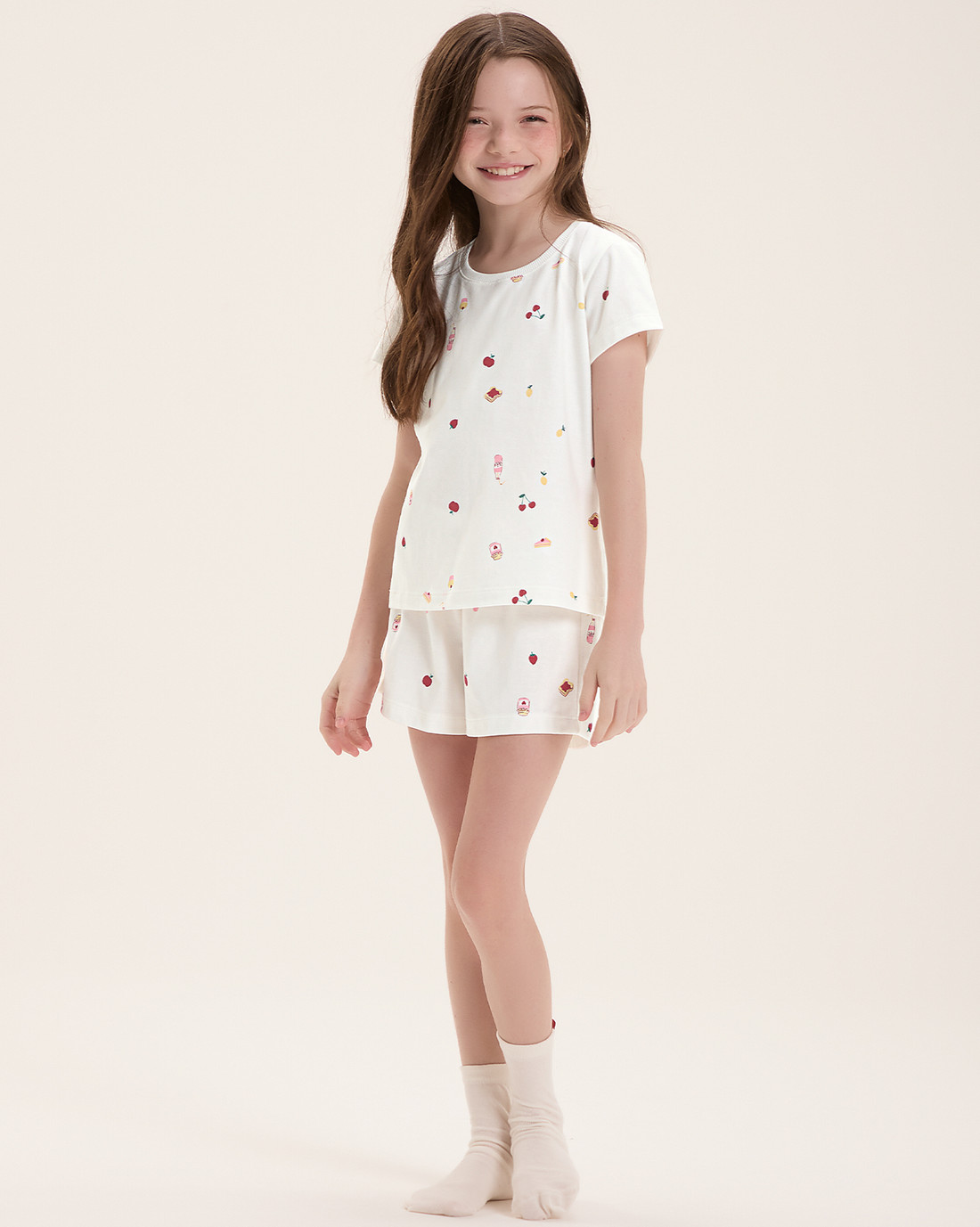 Pijama Infantil Feminino Manga Curta Com Shorts