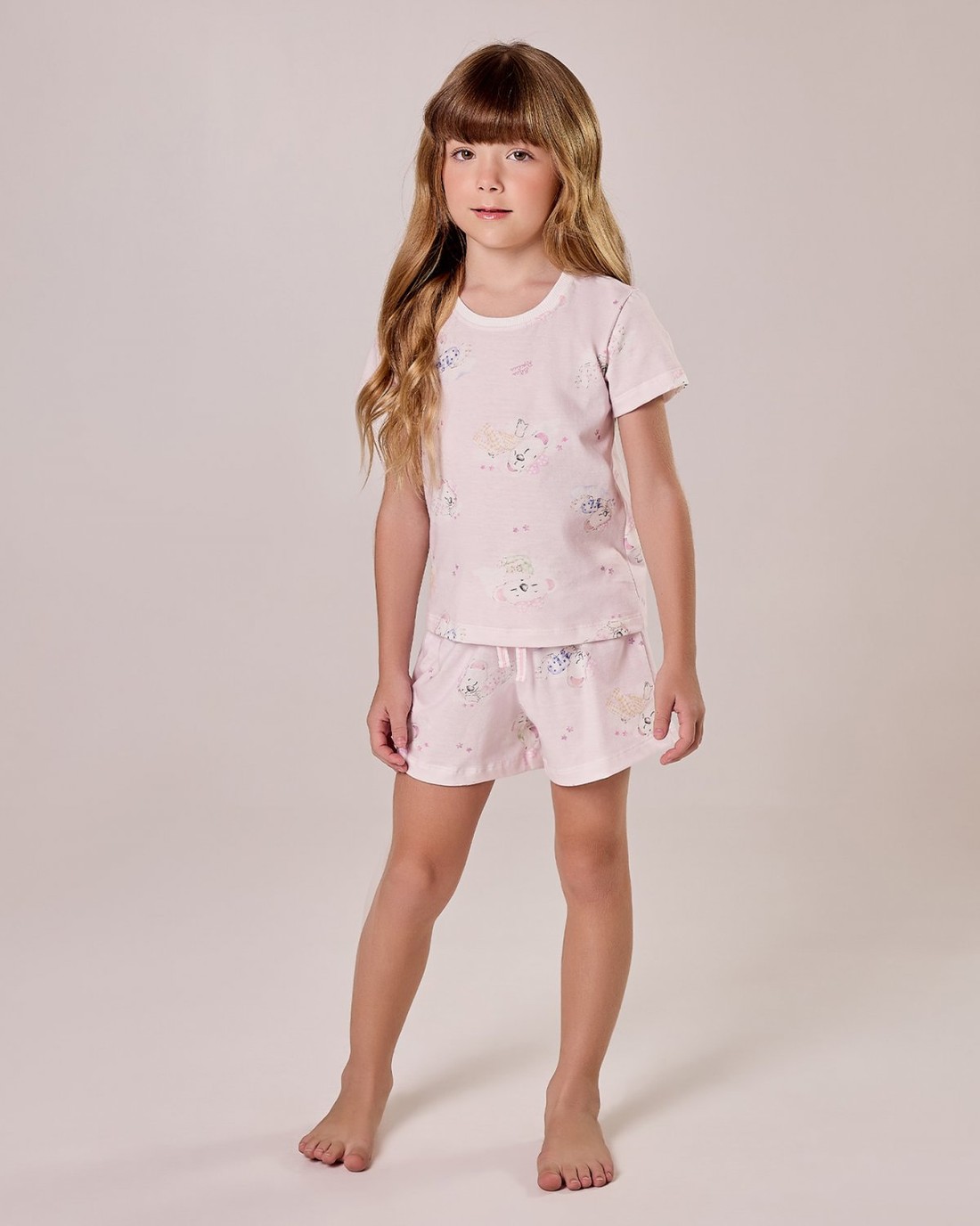 Pijama Feminino Infantil Manga Curta Com Shorts Pijama Feminino Infantil Manga Curta Com Shorts