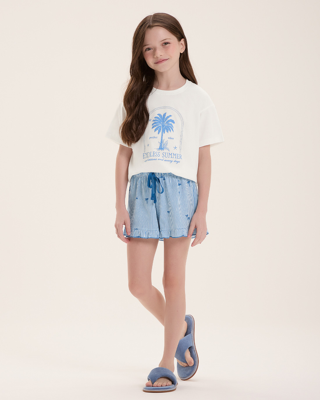 Pijama Infantil Feminino Manga Curta Com Shorts