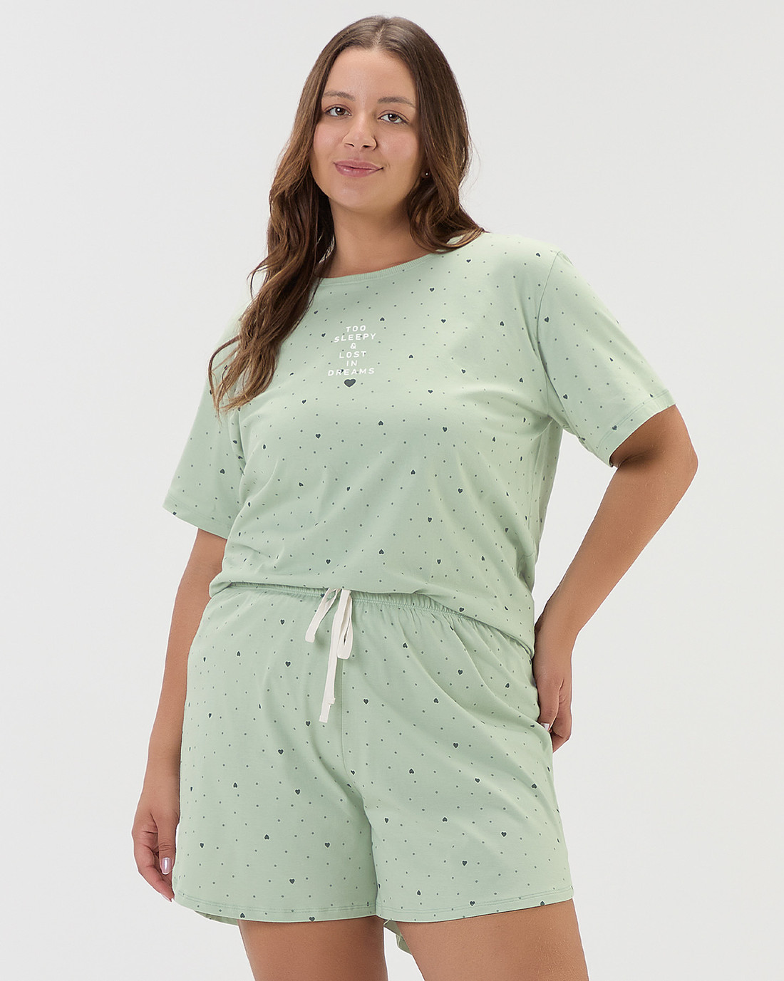 Pijama Feminino Manga Curta Com Shorts Plus Size