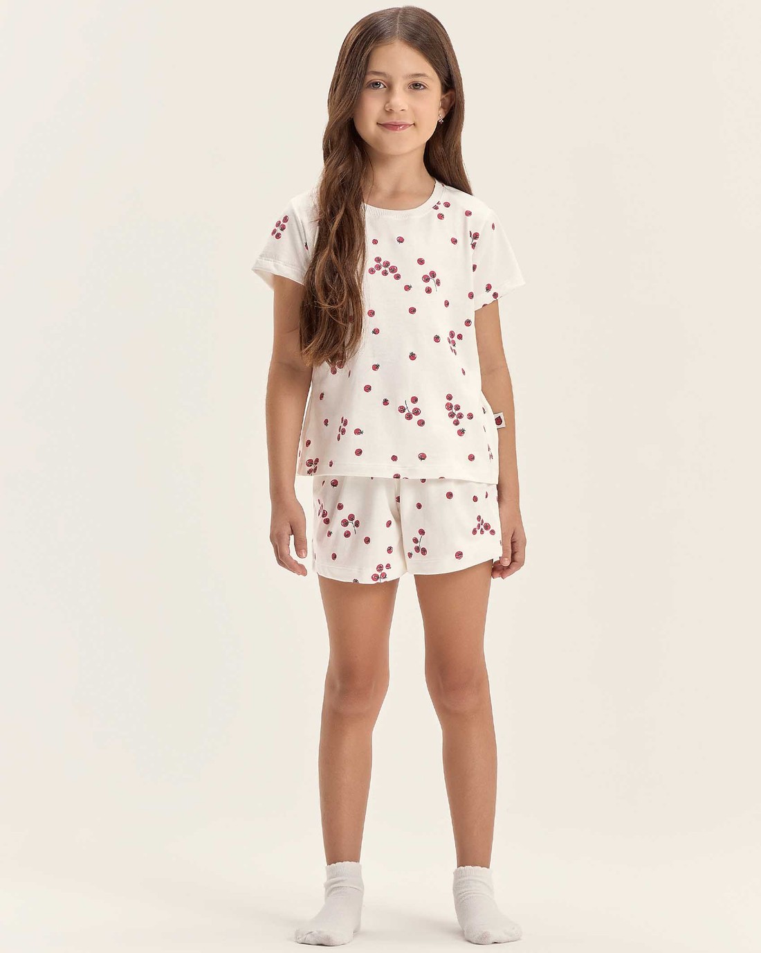 Pijama Feminino Infantil Manga Curta Com Shorts
