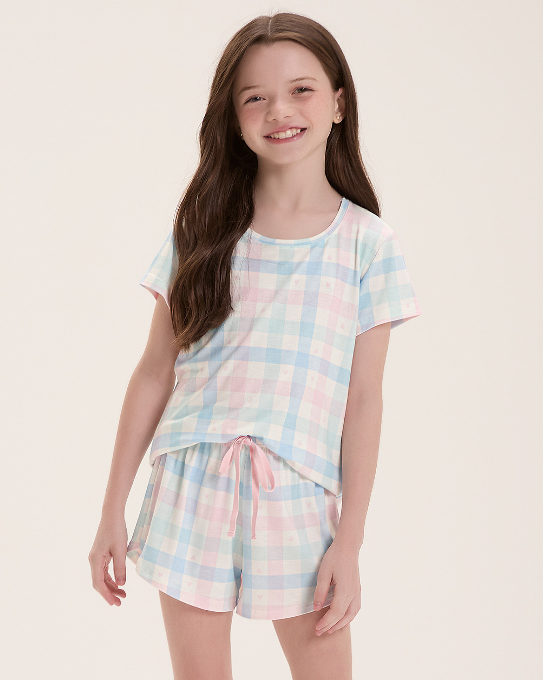 Pijama Infantil Feminino Manga Curta Com Shorts