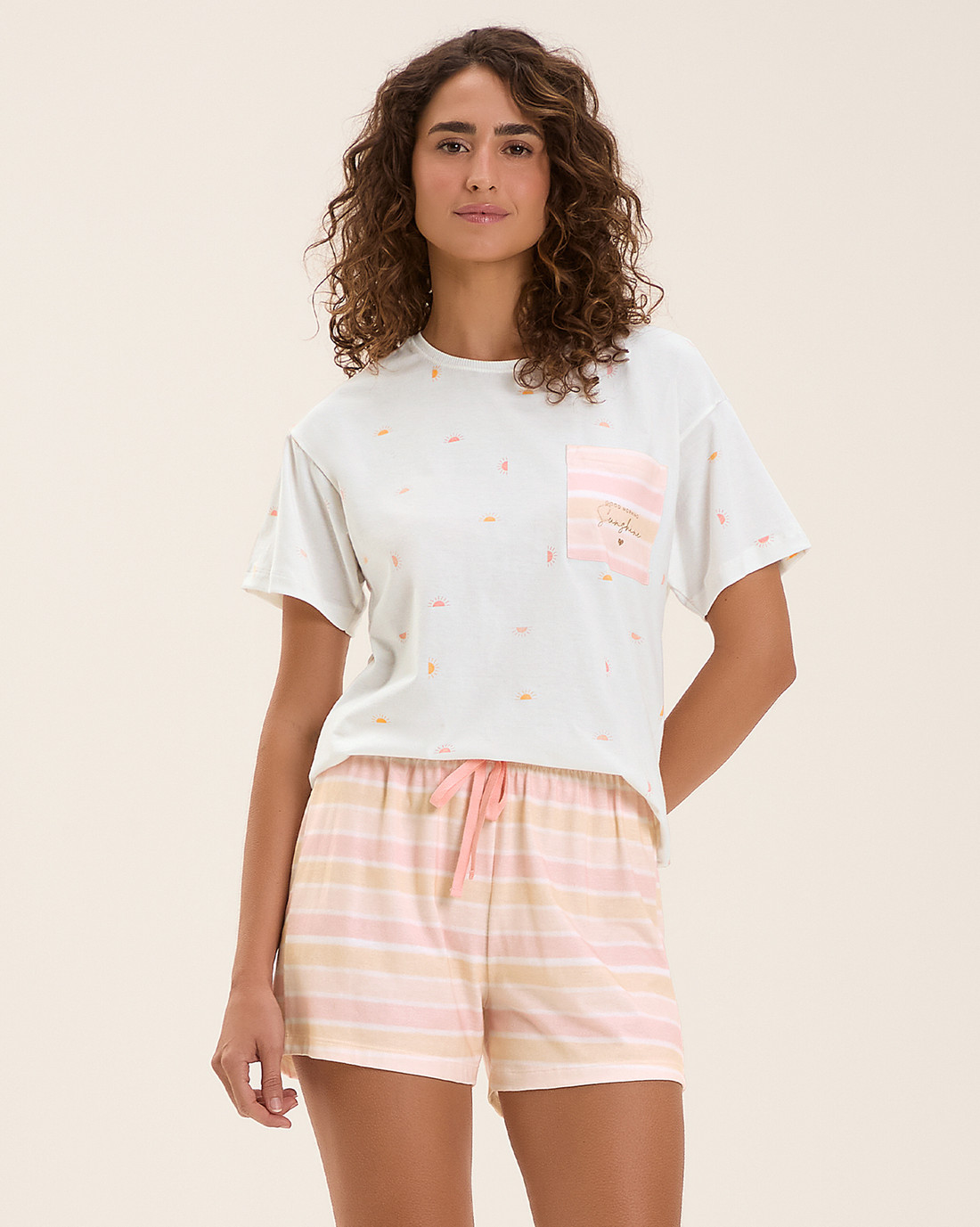 Pijama Feminino Manga Curta Com Shorts