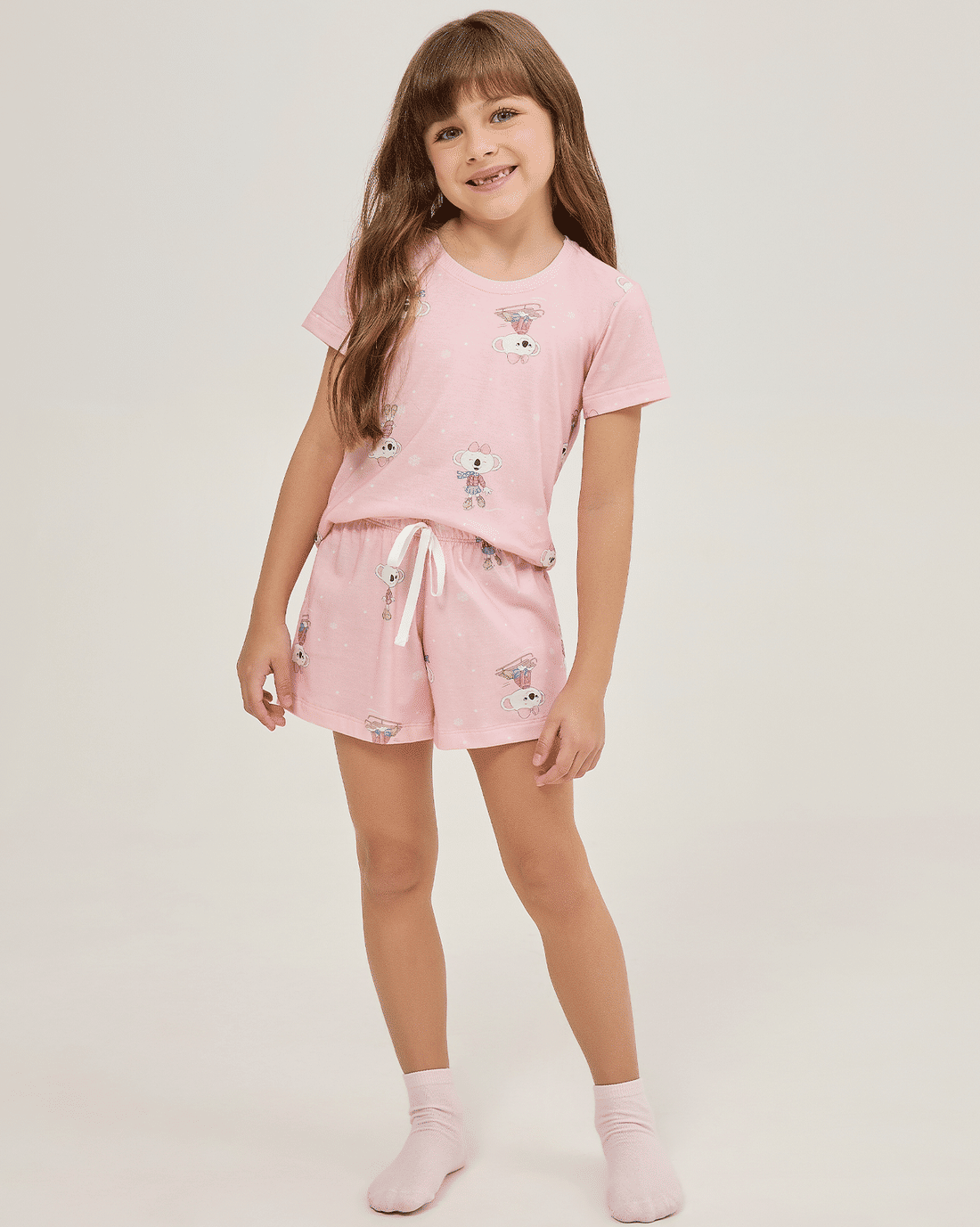 Pijama Feminino Infantil Manga Curta Com Short