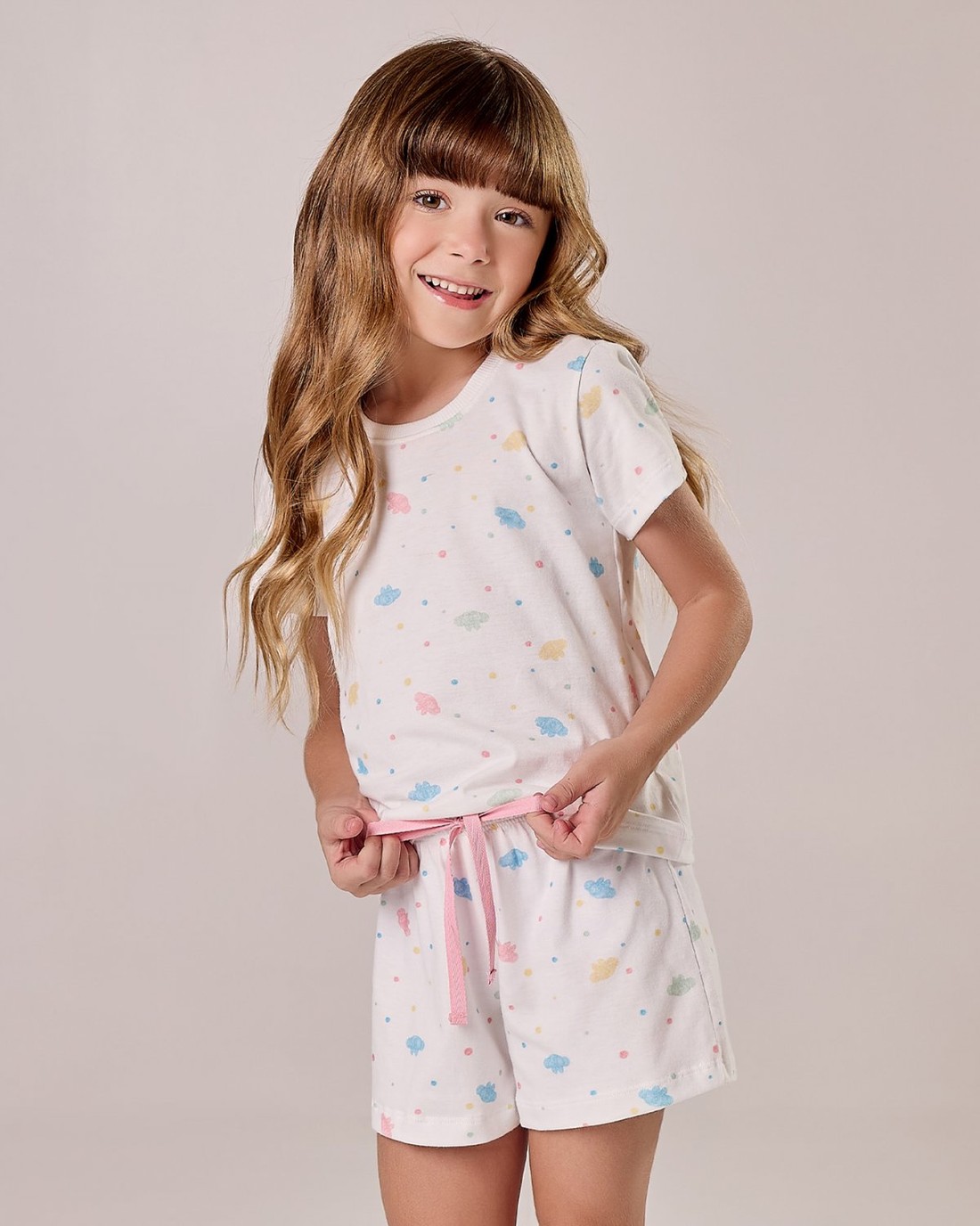 Pijama Feminino Infantil  Manga Curta Com Shorts