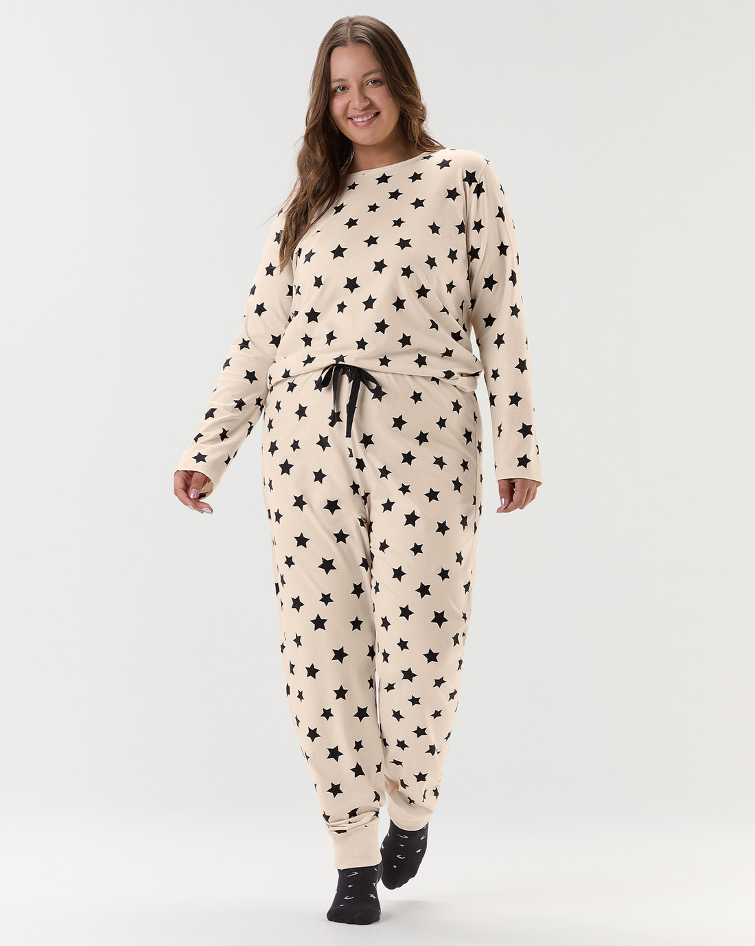 Pijama Feminino Manga Longa Com Calça Plus Size