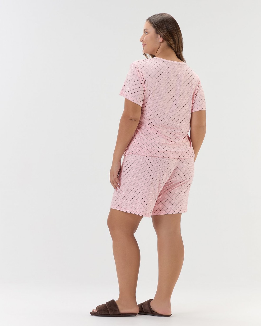 Pijama Feminino Manga Curta Com Bermuda Plus Size