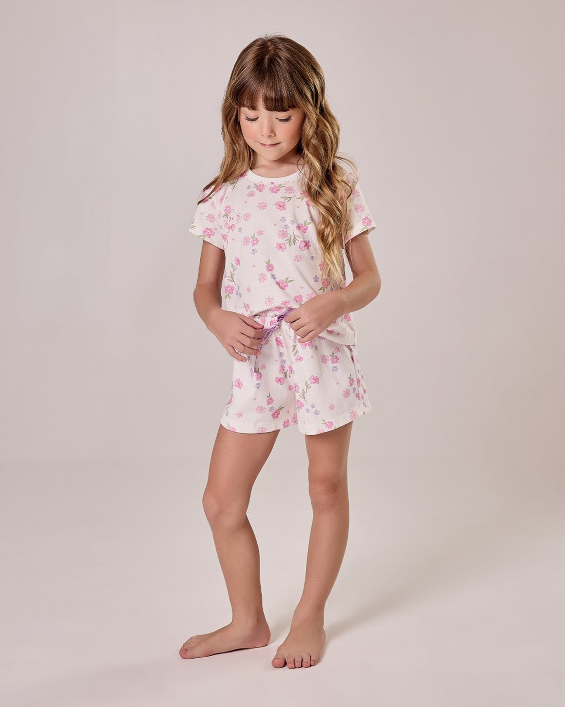 Pijama  Feminino Infantil  Manga Curta Com Shorts