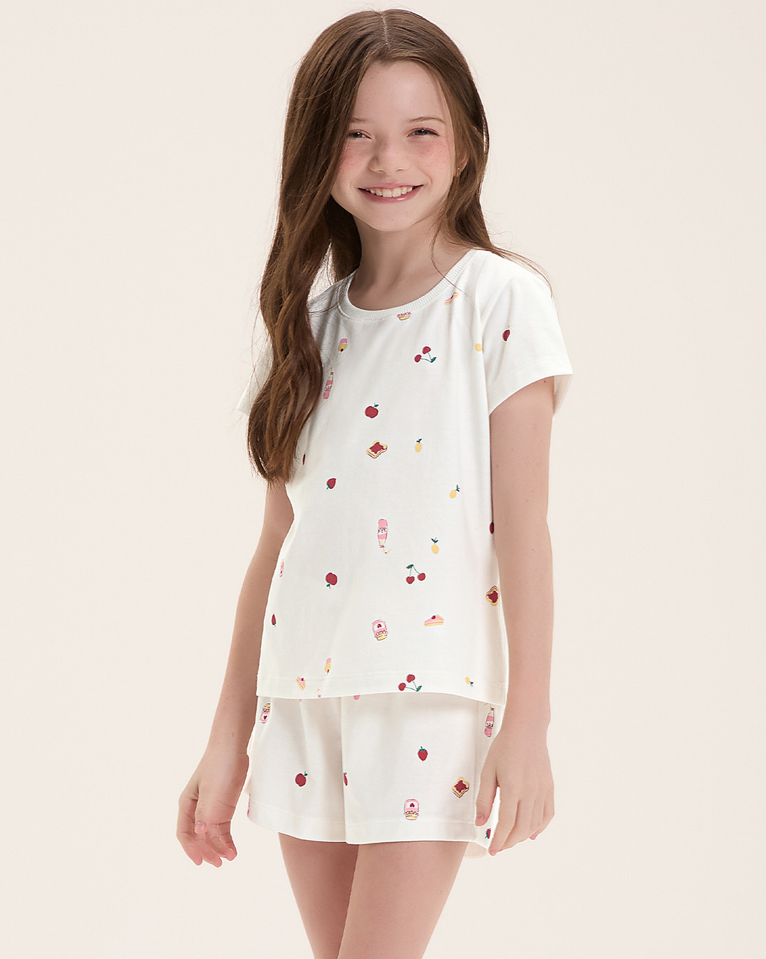 Pijama Infantil Feminino Manga Curta Com Shorts