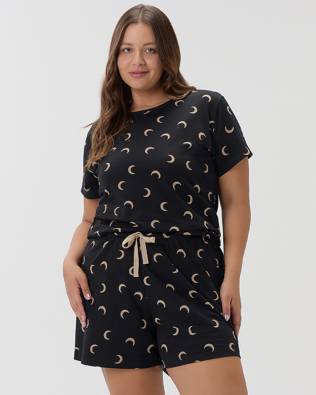 Pijama Feminino Manga Curta Com Shorts Plus Size Pijama Feminino Manga Curta Com Shorts Plus Size