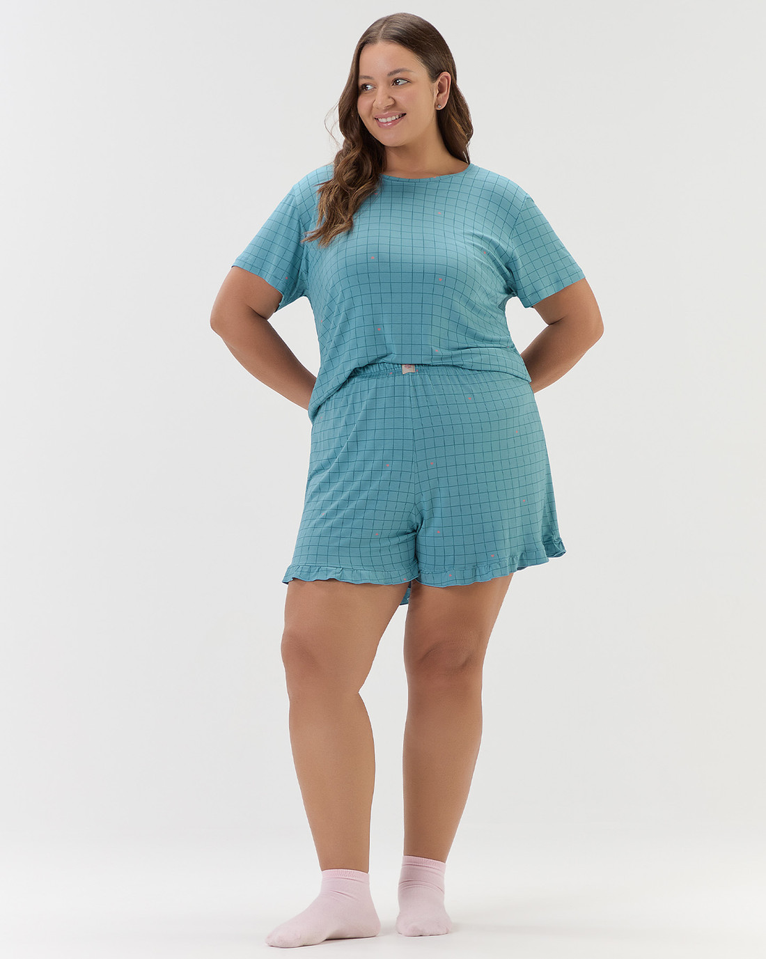 Pijama Feminino Manga Curta com Shorts Plus Size