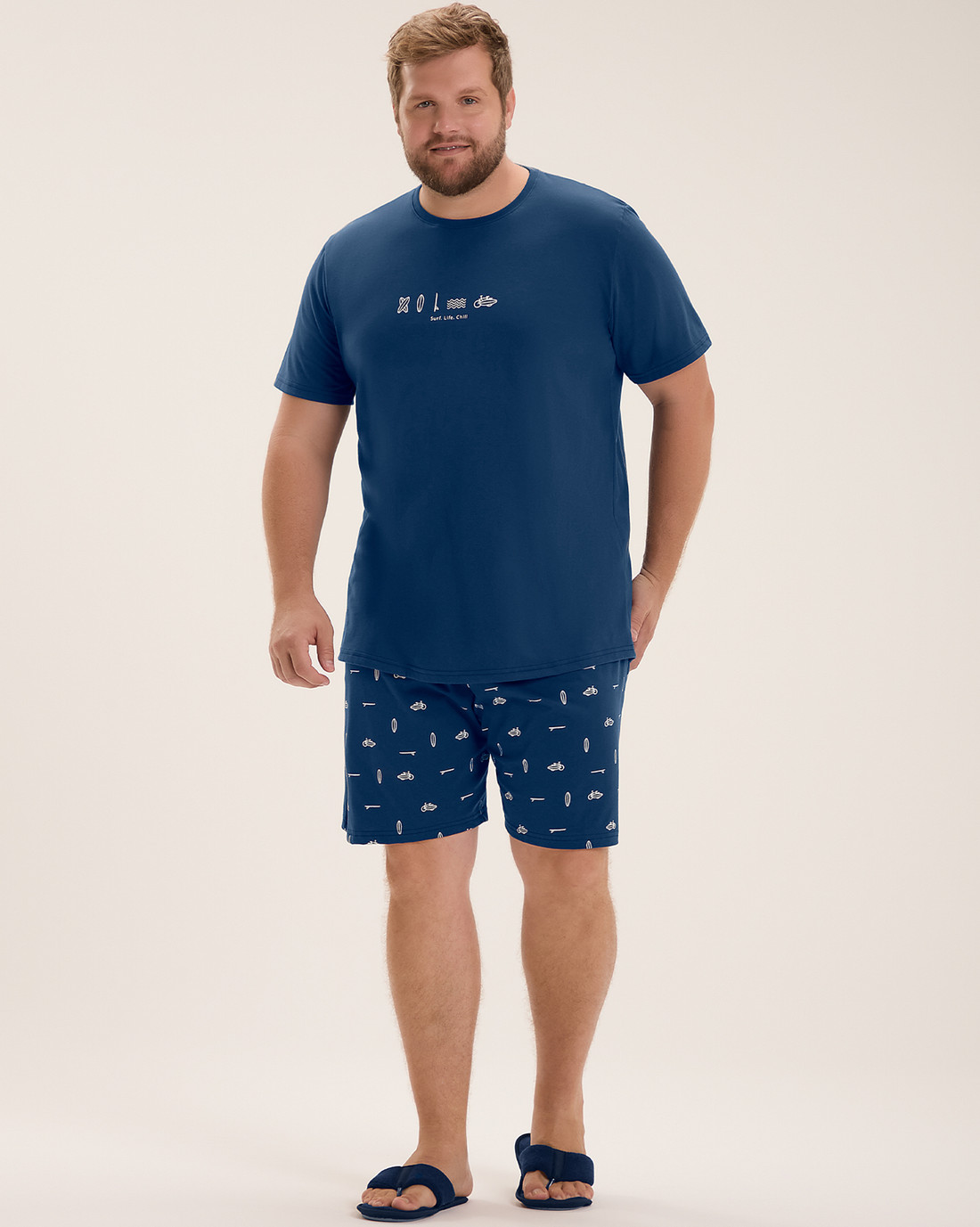 Pijama Masculino Manga Curta Com Bermuda Plus Size