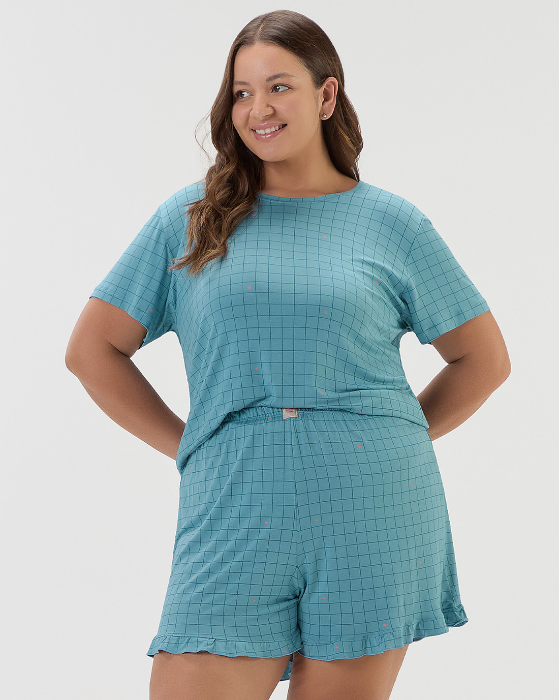 Pijama Feminino Manga Curta com Shorts Plus Size