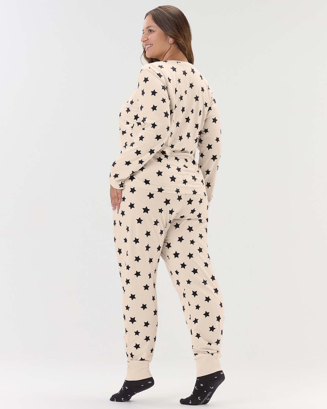 Pijama Feminino Manga Longa Com Calça Plus Size