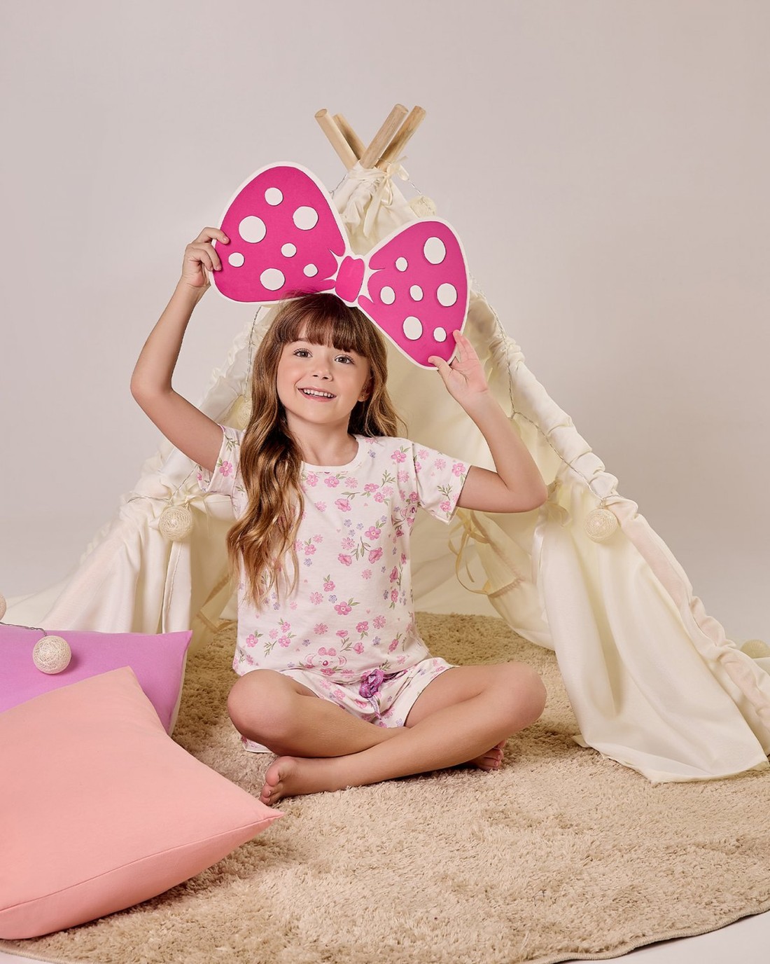 Pijama  Feminino Infantil  Manga Curta Com Shorts