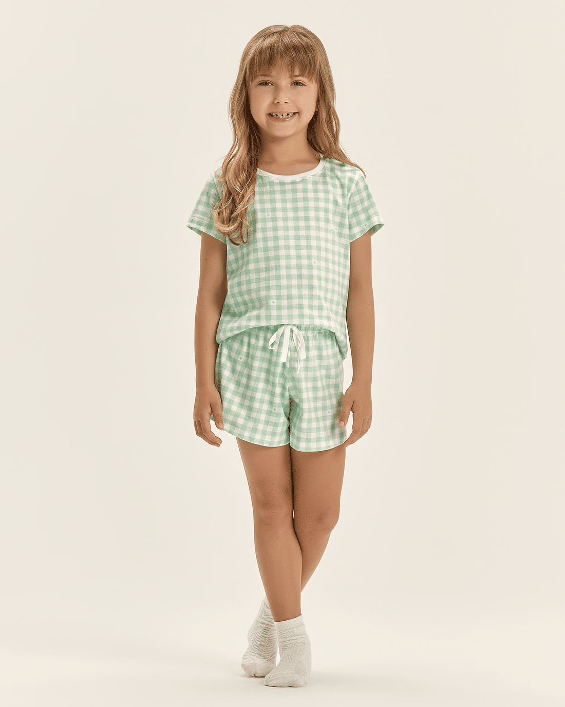 Pijama Feminino Infantil Manga Curta Com Shorts Pijama Feminino Infantil Manga Curta Com Shorts