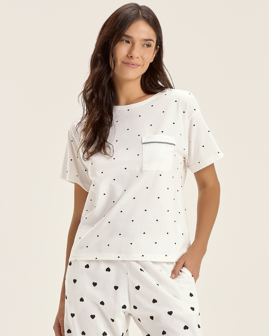 Pijama Feminino Manga Curta Com Calça Midi Pijama Feminino Manga Curta Com Calça Midi
