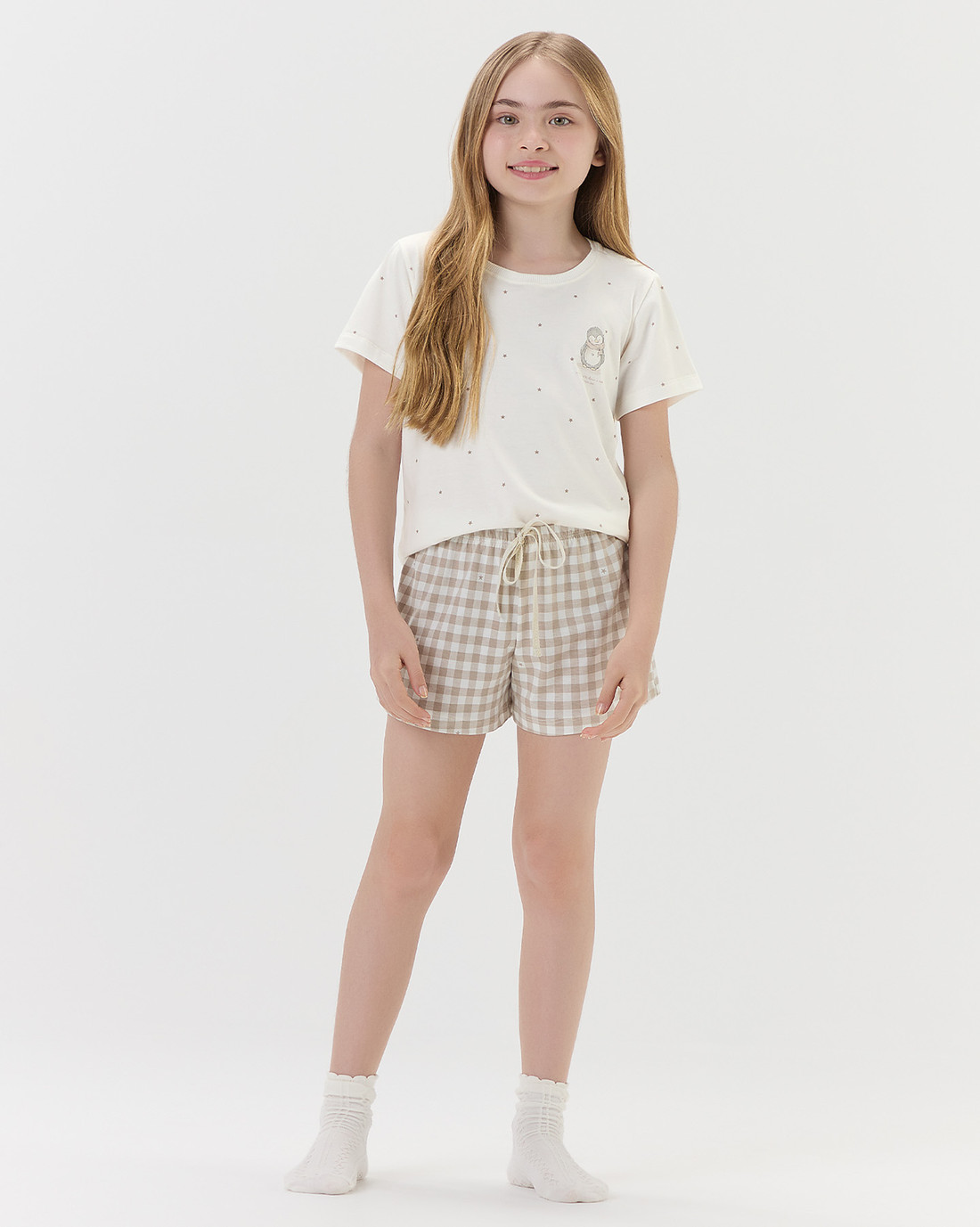 Pijama Feminino Infantil Manga Curta Com Shorts Pijama Feminino Infantil Manga Curta Com Shorts