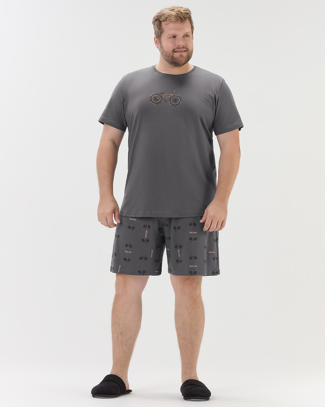 Pijama Masculino Manga Curta Com Bermuda Plus Size