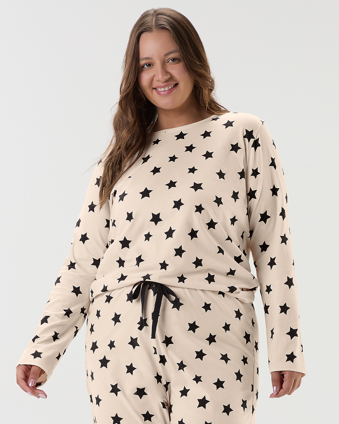 Pijama Feminino Manga Longa Com Calça Plus Size