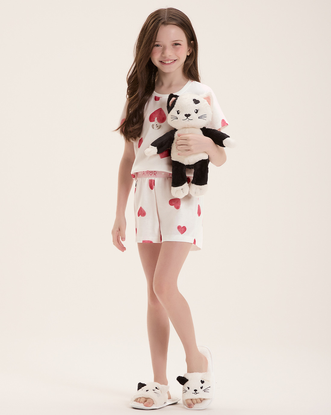Pijama Infantil Feminino Manga Curta Com Shorts