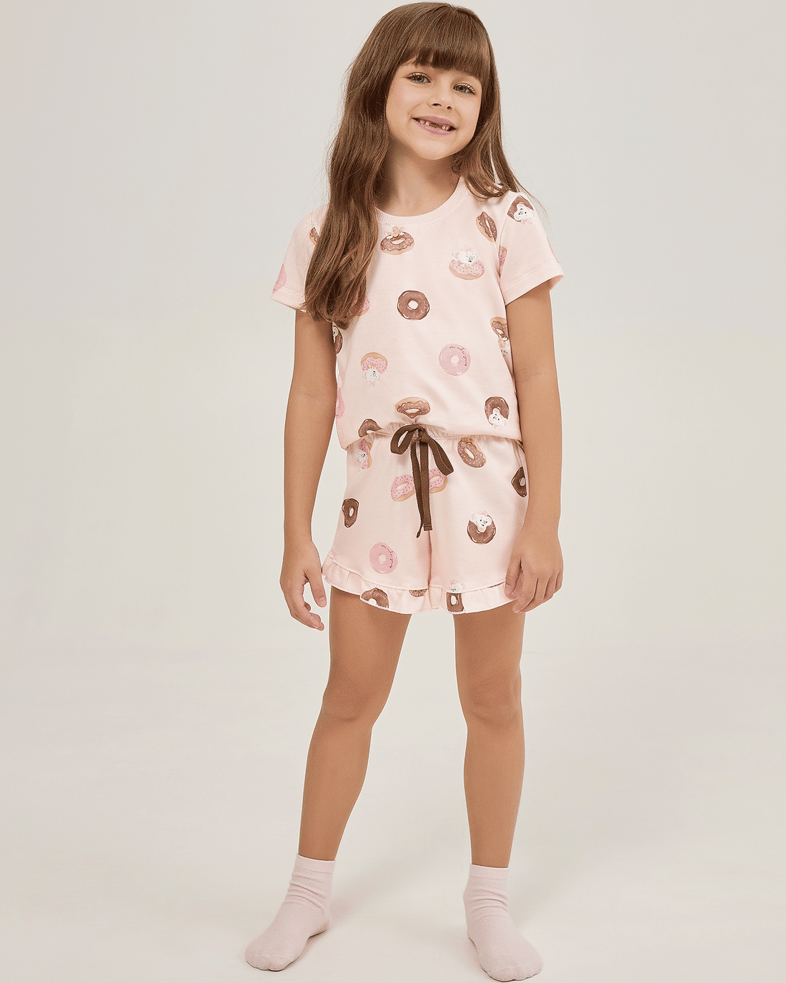 Pijama Feminino Infantil Manga Curta Com Short