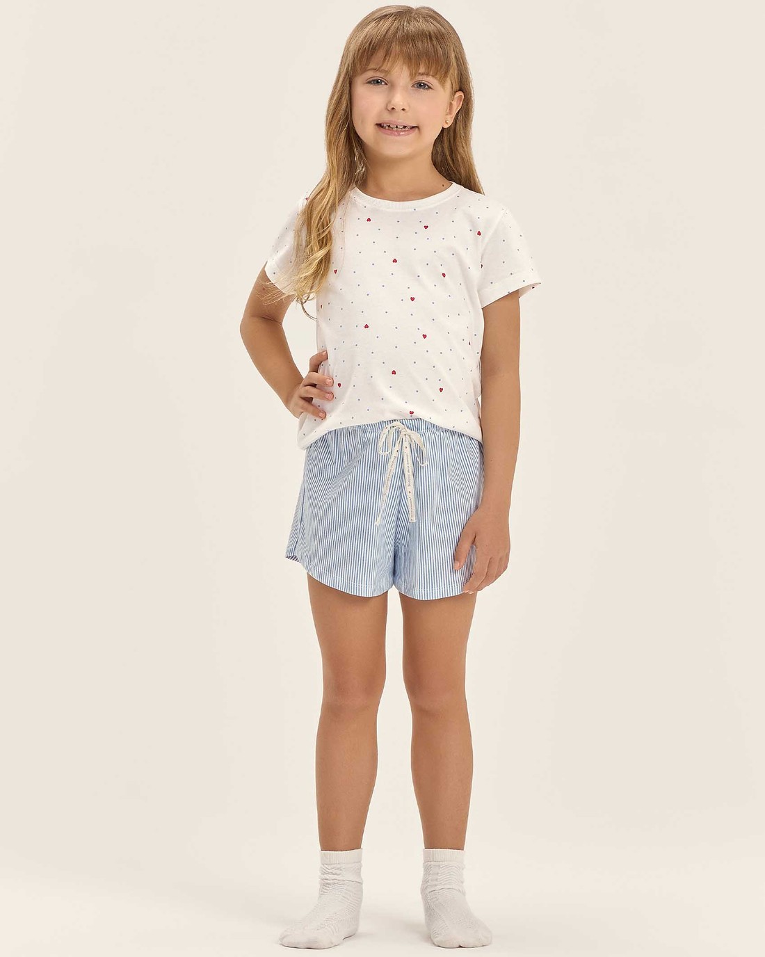 Pijama Feminino Infantil Manga Curta Com Shorts Pijama Feminino Infantil Manga Curta Com Shorts