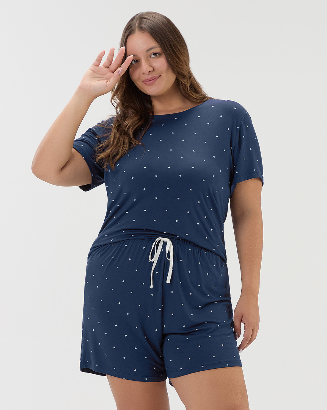 Pijama Feminino Plus Size Manga Curta Com Shorts