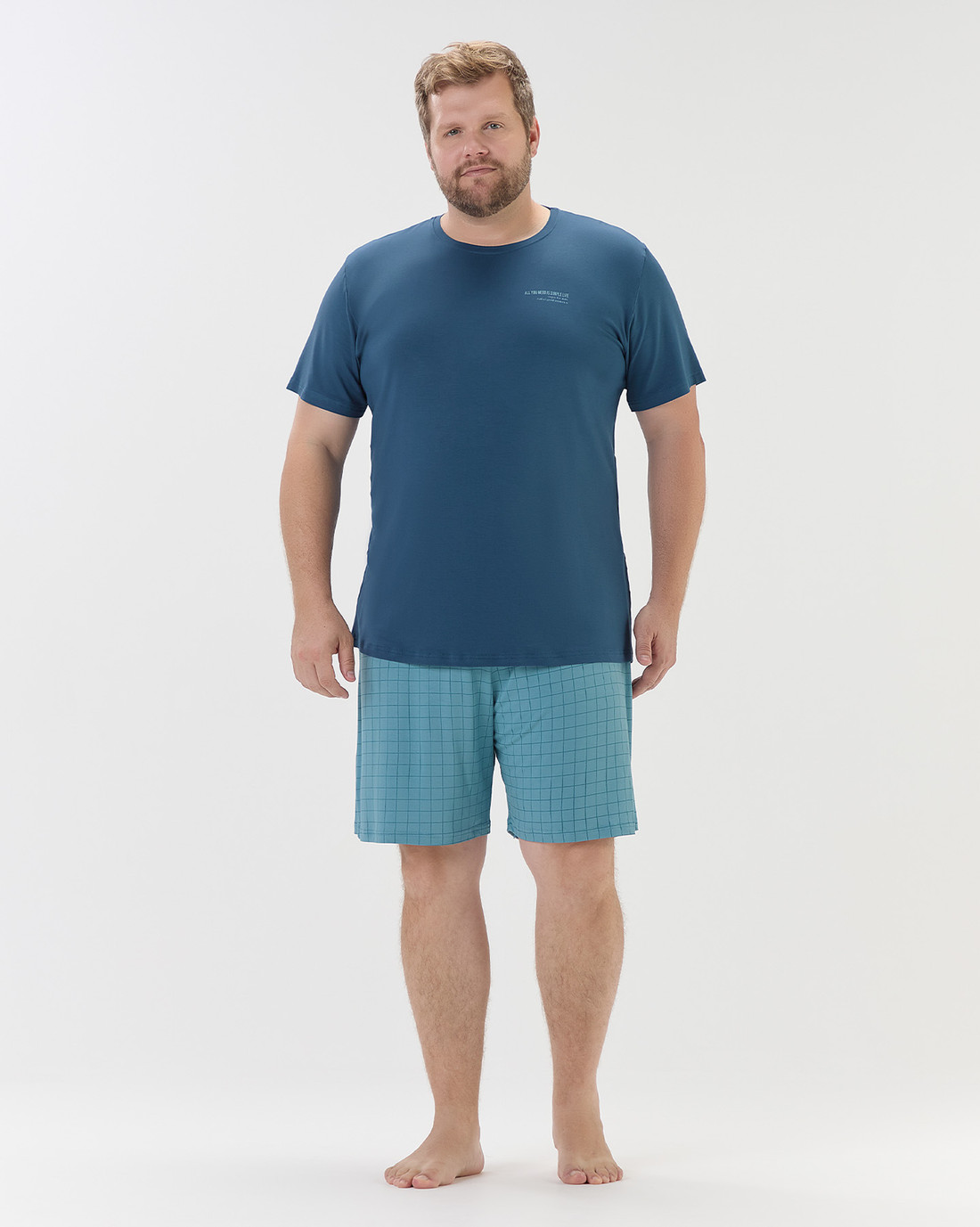 Pijama Masculino Manga Curta Com Bermuda Plus Size