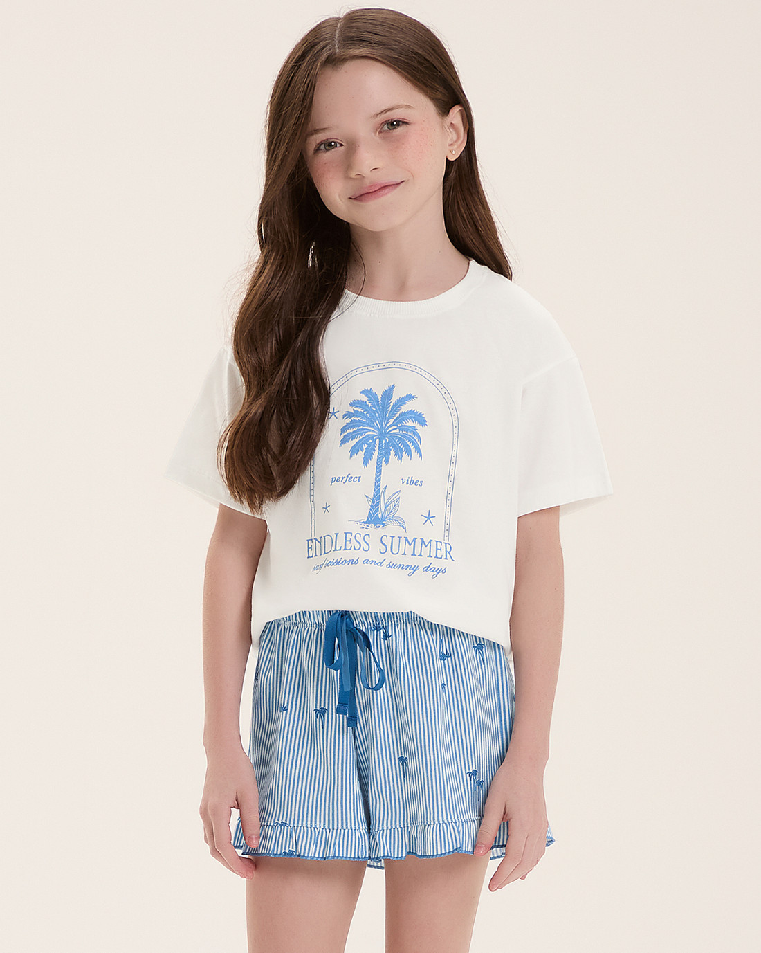 Pijama Infantil Feminino Manga Curta Com Shorts