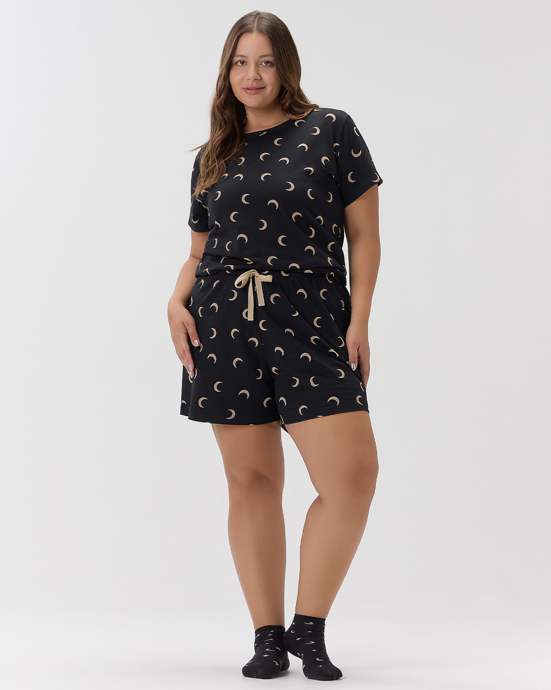 Pijama Feminino Manga Curta Com Shorts Plus Size Pijama Feminino Manga Curta Com Shorts Plus Size