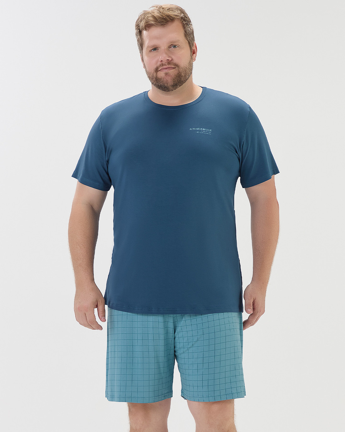Pijama Masculino Manga Curta Com Bermuda Plus Size