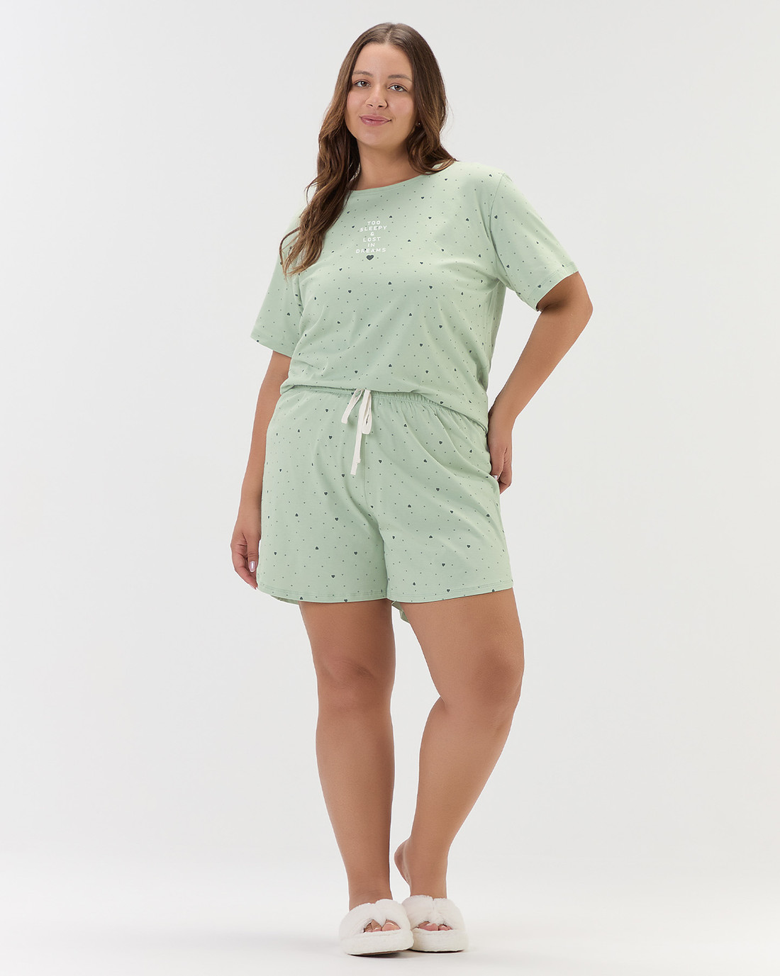 Pijama Feminino Manga Curta Com Shorts Plus Size