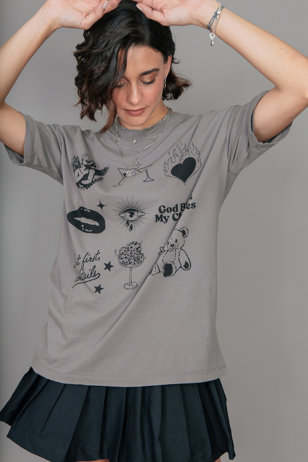 CAMISETA T-SHIRT VINTAGE CINZA BLESS MY CHOICES