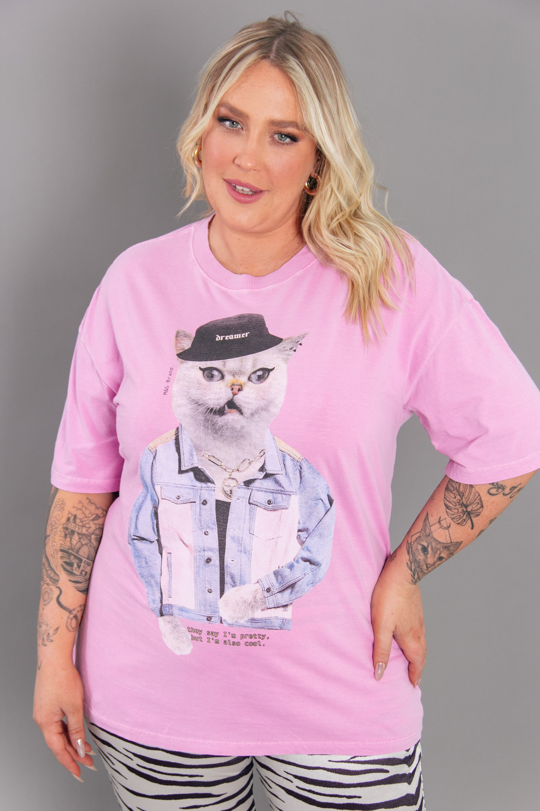 CAMISETA T-SHIRT VINTAGE ROSA CAT