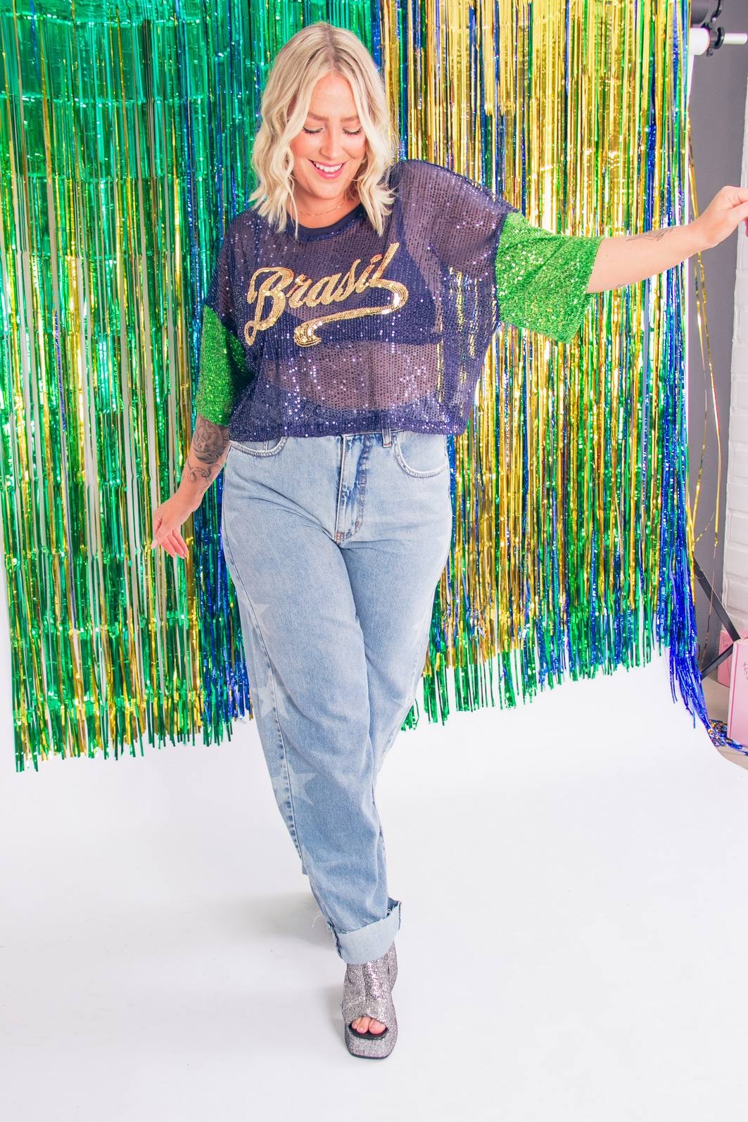 CROPPED PAETÊS MARINHO BRASIL COM BORDADO