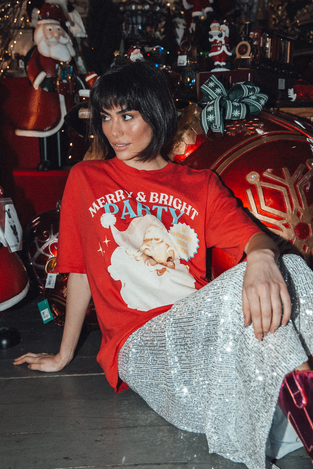 CAMISETA T-SHIRT VINTAGE VERMELHA MERRY & BRIGHT CAMISETA T-SHIRT VINTAGE VERMELHA MERRY & BRIGHT