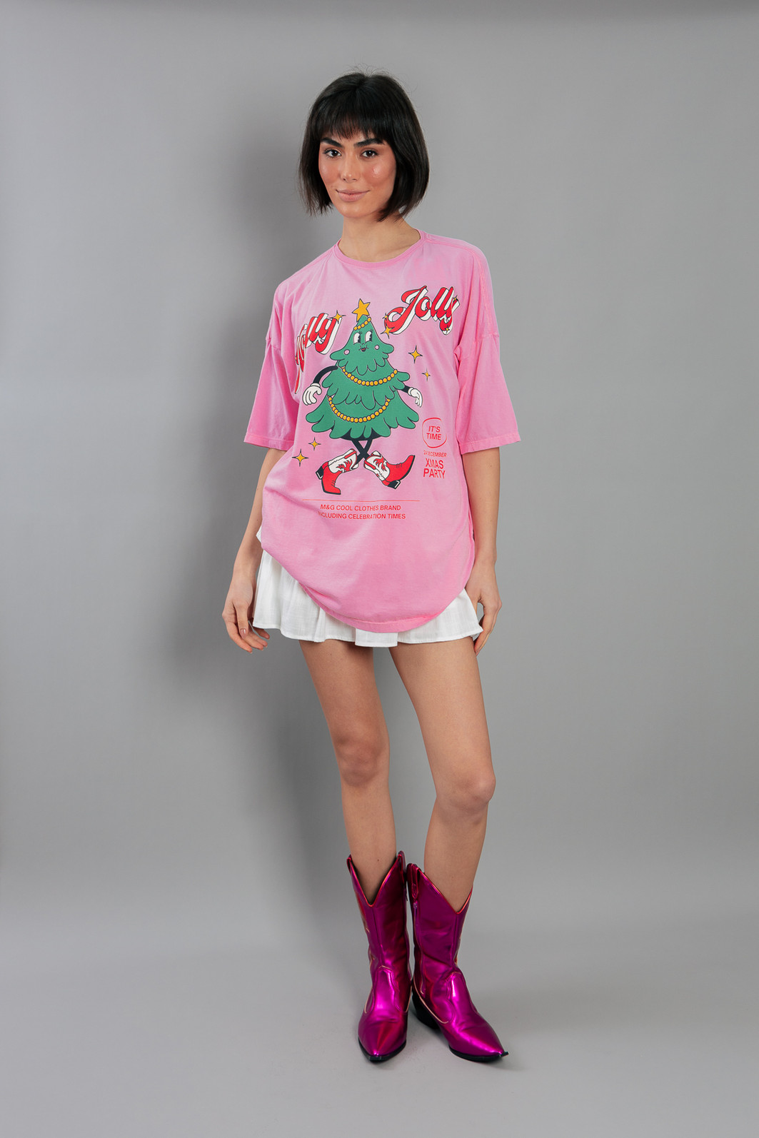 CAMISETA T-SHIRT OVERSIZED ROSA HOLLY JOLLY
