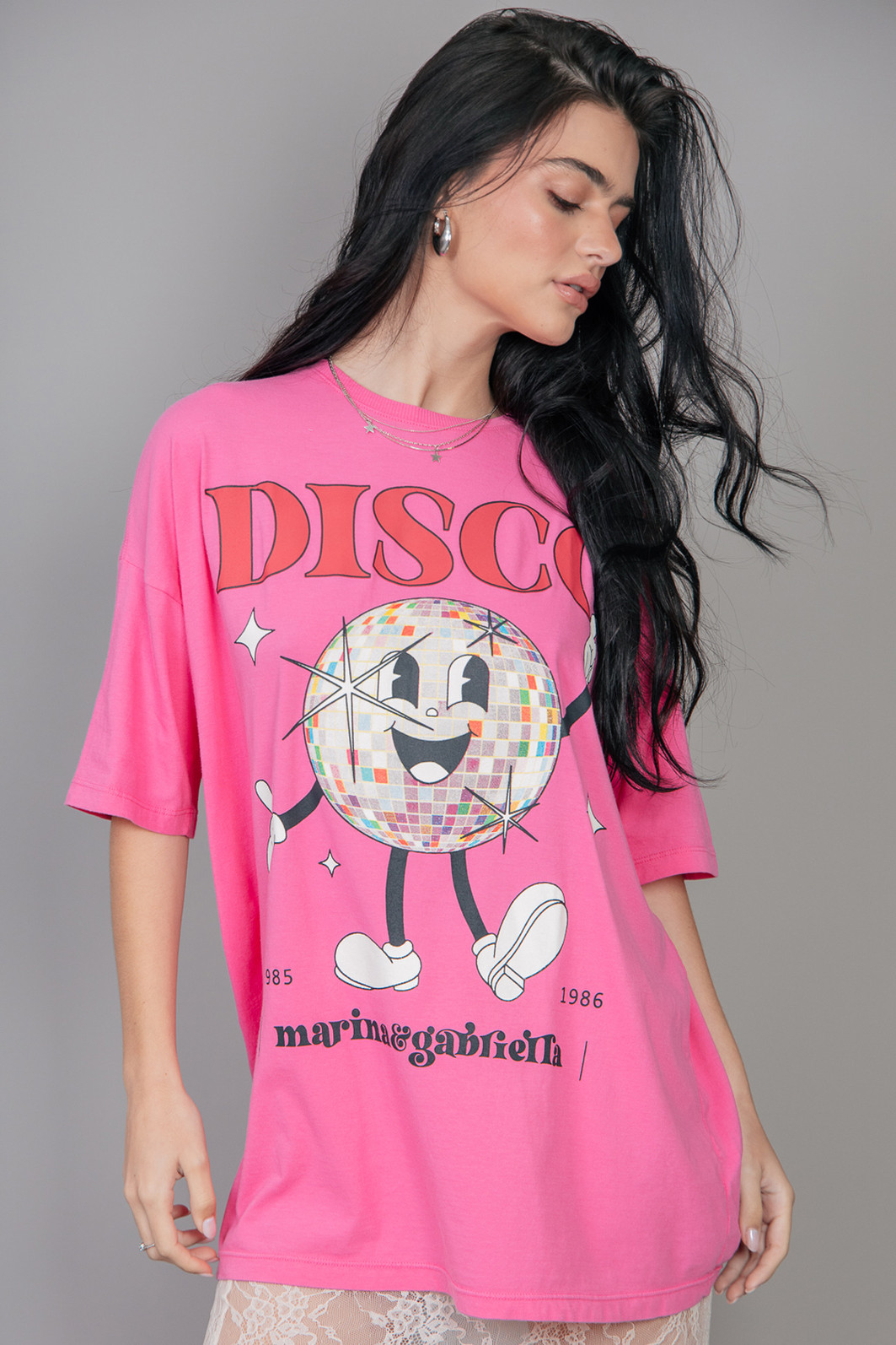 CAMISETA T-SHIRT OVERSIZED ROSA DISCO