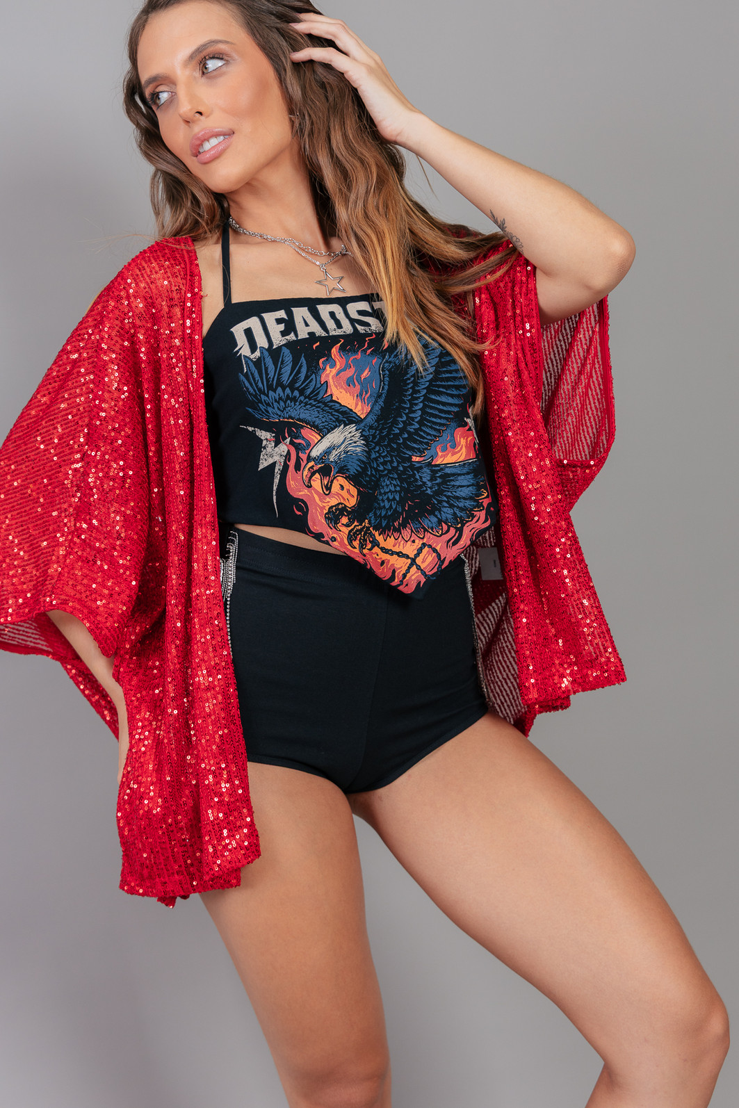 KIMONO AMPLO DE PAETÊ VERMELHO COM BORDADO MOUTH KIMONO AMPLO DE PAETÊ VERMELHO COM BORDADO MOUTH