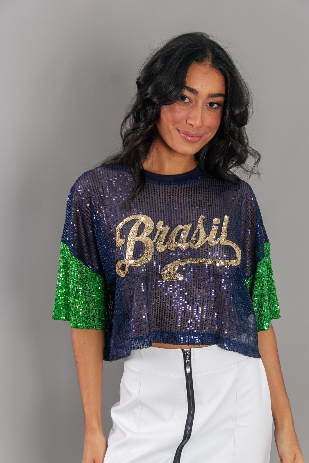 CROPPED PAETÊS MARINHO BRASIL COM BORDADO